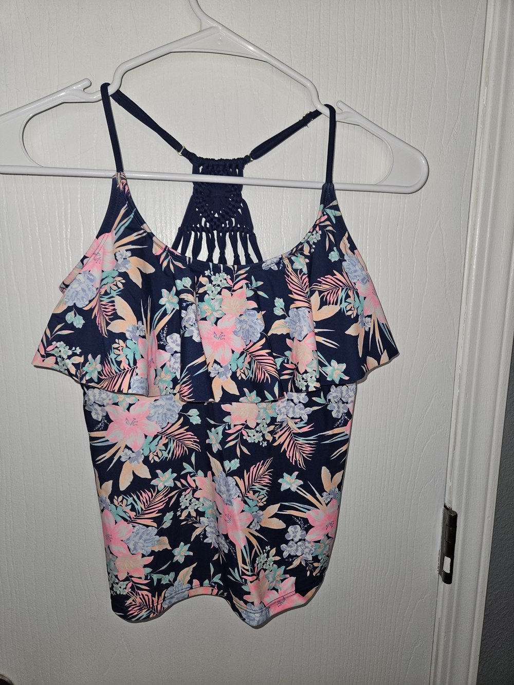 Arizona Jean Company Navy Floral Girls Swim Top with Pink & Mint